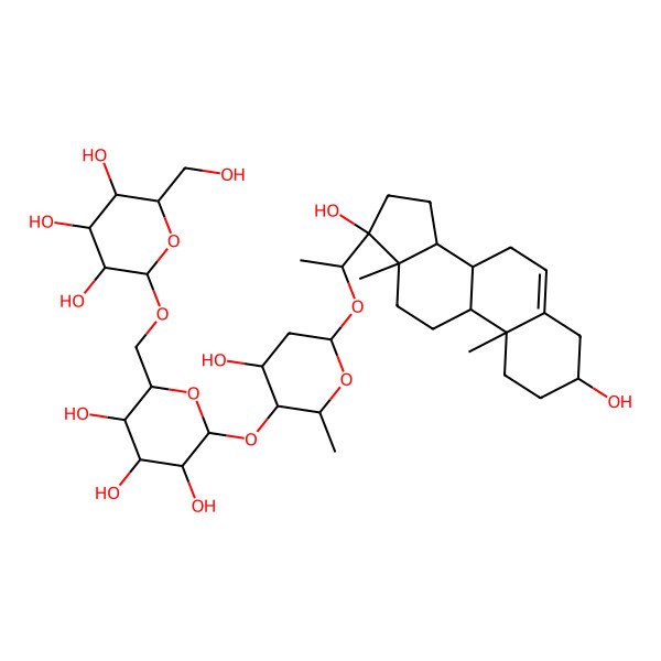 2D Structure of (2R,3R,4S,5S,6R)-2-[[(2R,3S,4S,5R,6S)-6-[(2R,3S,4R,6S)-6-[(1S)-1-[(3S,8R,9S,10R,13S,14S,17R)-3,17-dihydroxy-10,13-dimethyl-1,2,3,4,7,8,9,11,12,14,15,16-dodecahydrocyclopenta[a]phenanthren-17-yl]ethoxy]-4-hydroxy-2-methyloxan-3-yl]oxy-3,4,5-trihydroxyoxan-2-yl]methoxy]-6-(hydroxymethyl)oxane-3,4,5-triol