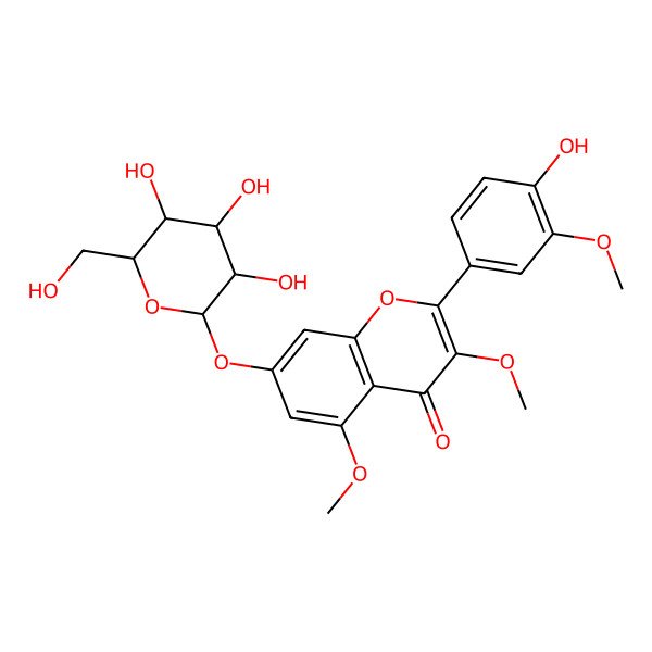 2D Structure of 2-(4-hydroxy-3-methoxyphenyl)-3,5-dimethoxy-7-[(2S,3R,4S,5S,6R)-3,4,5-trihydroxy-6-(hydroxymethyl)oxan-2-yl]oxychromen-4-one