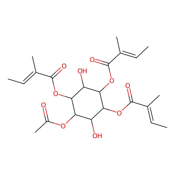 2D Structure of [(1S,2R,3S,4R,5R,6S)-3-acetyloxy-2,5-dihydroxy-4,6-bis[[(Z)-2-methylbut-2-enoyl]oxy]cyclohexyl] (Z)-2-methylbut-2-enoate