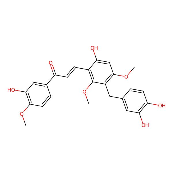 2D Structure of 3-[3-[(3,4-Dihydroxyphenyl)methyl]-6-hydroxy-2,4-dimethoxyphenyl]-1-(3-hydroxy-4-methoxyphenyl)prop-2-en-1-one