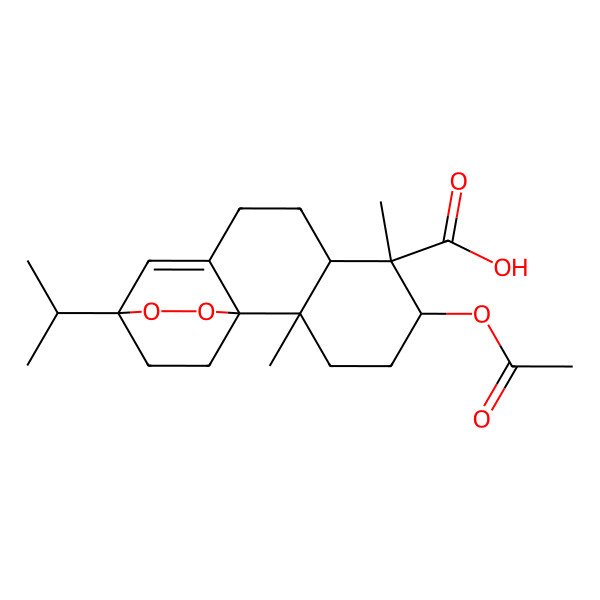 2D Structure of (1R,2S,5S,6S,7S,12R)-5-acetyloxy-2,6-dimethyl-12-propan-2-yl-13,14-dioxatetracyclo[10.2.2.01,10.02,7]hexadec-10-ene-6-carboxylic acid
