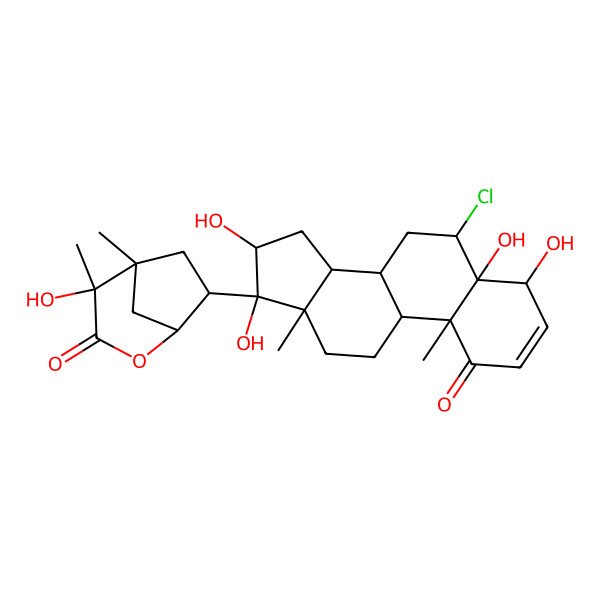 2D Structure of 7-(6-Chloro-4,5,16,17-tetrahydroxy-10,13-dimethyl-1-oxo-4,6,7,8,9,11,12,14,15,16-decahydrocyclopenta[a]phenanthren-17-yl)-4-hydroxy-4,5-dimethyl-2-oxabicyclo[3.2.1]octan-3-one