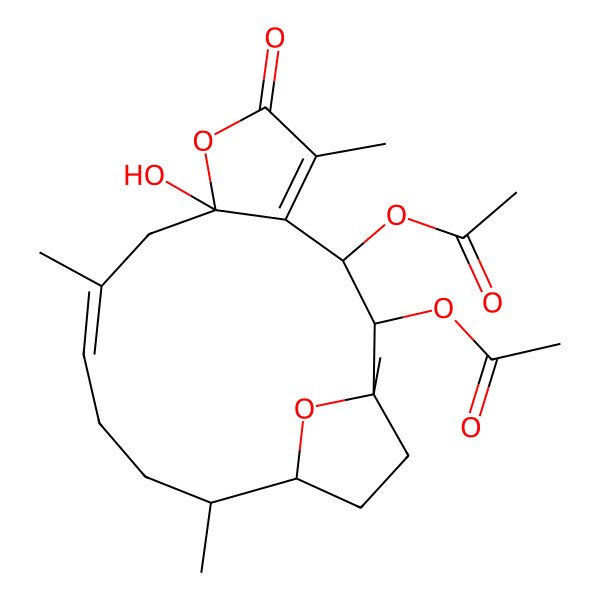 2D Structure of [(1R,2S,3R,10Z,14R,15S)-2-acetyloxy-8-hydroxy-1,5,10,14-tetramethyl-6-oxo-7,18-dioxatricyclo[13.2.1.04,8]octadeca-4,10-dien-3-yl] acetate