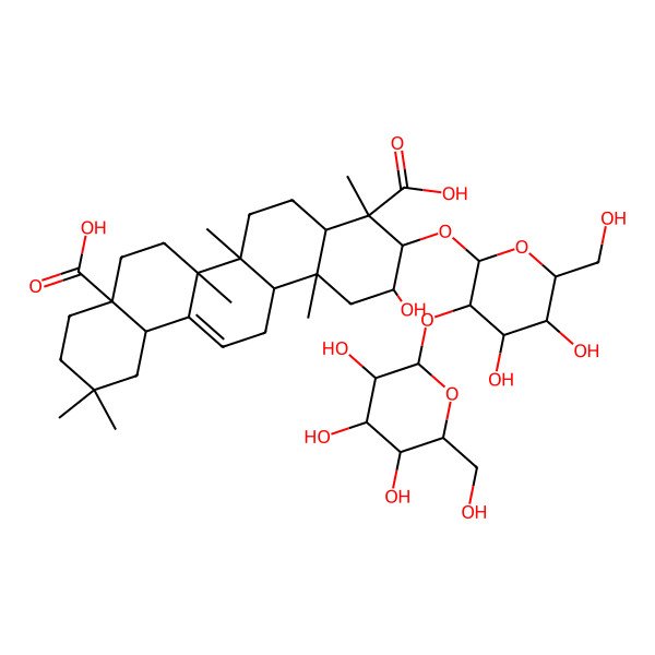 2D Structure of (2S,3R,4S,4aR,6aR,6bS,8aS,12aS,14aR,14bR)-3-[(2R,3R,4S,5S,6R)-4,5-dihydroxy-6-(hydroxymethyl)-3-[(2S,3R,4S,5S,6R)-3,4,5-trihydroxy-6-(hydroxymethyl)oxan-2-yl]oxyoxan-2-yl]oxy-2-hydroxy-4,6a,6b,11,11,14b-hexamethyl-1,2,3,4a,5,6,7,8,9,10,12,12a,14,14a-tetradecahydropicene-4,8a-dicarboxylic acid