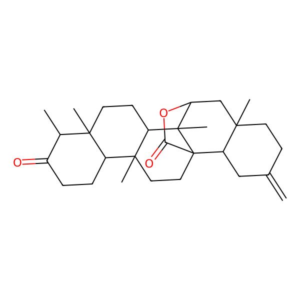 2D Structure of 4,9,10,14,17-Pentamethyl-20-methylidene-24-oxahexacyclo[13.7.2.01,14.04,13.05,10.017,22]tetracosane-8,23-dione