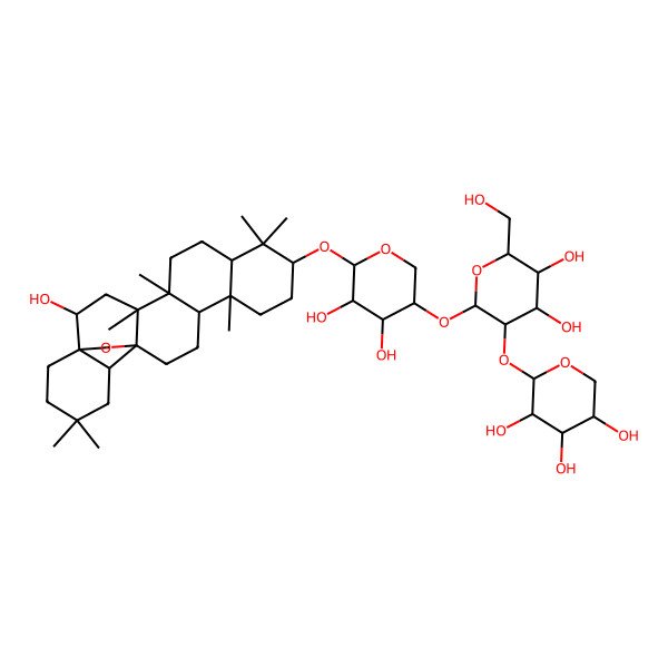 2D Structure of 2-[2-[4,5-Dihydroxy-6-[(2-hydroxy-4,5,9,9,13,20,20-heptamethyl-24-oxahexacyclo[15.5.2.01,18.04,17.05,14.08,13]tetracosan-10-yl)oxy]oxan-3-yl]oxy-4,5-dihydroxy-6-(hydroxymethyl)oxan-3-yl]oxyoxane-3,4,5-triol