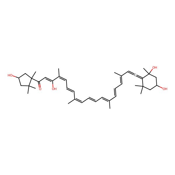 2D Structure of (2Z,4E,6E,8E,10E,12E,14E,16E)-19-[(2R,4S)-2,4-dihydroxy-2,6,6-trimethylcyclohexylidene]-3-hydroxy-1-[(1R,4S)-4-hydroxy-1,2,2-trimethylcyclopentyl]-4,8,13,17-tetramethylnonadeca-2,4,6,8,10,12,14,16,18-nonaen-1-one