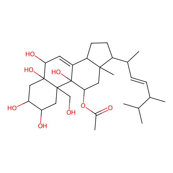 2D Structure of [17-(5,6-dimethylhept-3-en-2-yl)-2,3,5,6,9-pentahydroxy-10-(hydroxymethyl)-13-methyl-2,3,4,6,11,12,14,15,16,17-decahydro-1H-cyclopenta[a]phenanthren-11-yl] acetate