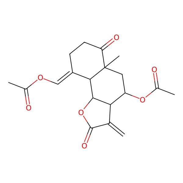 2D Structure of [(E)-[(3aR,4S,5aR,9aS,9bR)-4-acetyloxy-5a-methyl-3-methylidene-2,6-dioxo-4,5,7,8,9a,9b-hexahydro-3aH-benzo[g][1]benzofuran-9-ylidene]methyl] acetate