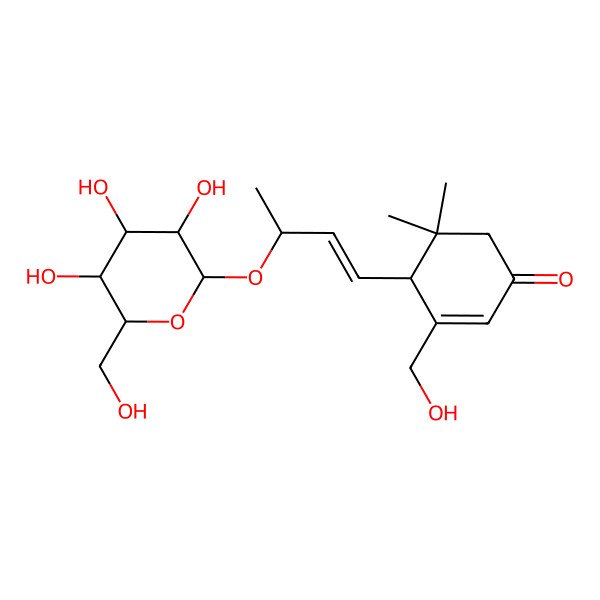 2D Structure of (4R)-3-(hydroxymethyl)-5,5-dimethyl-4-[(E,3R)-3-[(2R,3R,4S,5S,6R)-3,4,5-trihydroxy-6-(hydroxymethyl)oxan-2-yl]oxybut-1-enyl]cyclohex-2-en-1-one