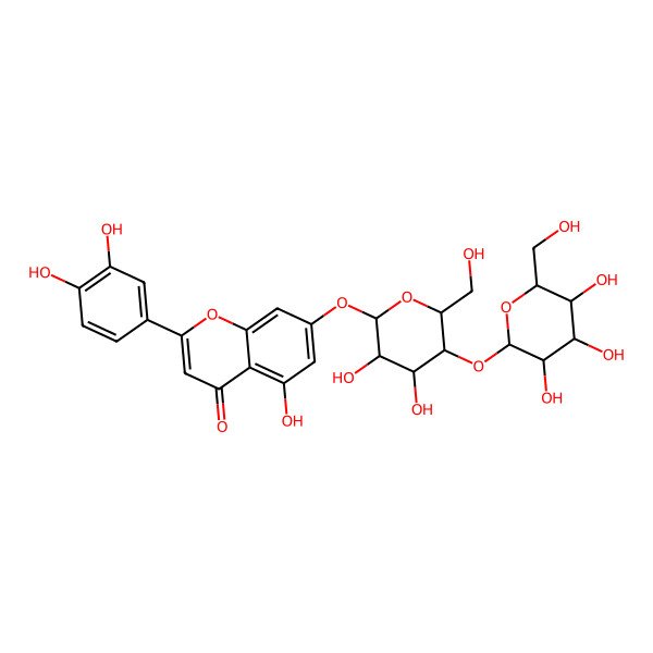 2D Structure of 7-[(2S,3R,4R,5S,6R)-3,4-dihydroxy-6-(hydroxymethyl)-5-[(2S,3R,4S,5S,6R)-3,4,5-trihydroxy-6-(hydroxymethyl)oxan-2-yl]oxyoxan-2-yl]oxy-2-(3,4-dihydroxyphenyl)-5-hydroxychromen-4-one