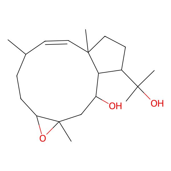 2D Structure of (1S,2S,4S,6S,9R,10E,12R,15R)-15-(2-hydroxypropan-2-yl)-4,9,12-trimethyl-5-oxatricyclo[10.3.0.04,6]pentadec-10-en-2-ol