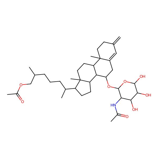 2D Structure of [(2R,6R)-6-[(10R,13R,17R)-7-[(2R,3R,4R,5S,6S)-3-acetamido-4,5,6-trihydroxyoxan-2-yl]oxy-10,13-dimethyl-3-methylidene-1,2,6,7,8,9,11,12,14,15,16,17-dodecahydrocyclopenta[a]phenanthren-17-yl]-2-methylheptyl] acetate