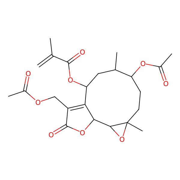 2D Structure of [7-Acetyloxy-12-(acetyloxymethyl)-4,8-dimethyl-13-oxo-3,14-dioxatricyclo[9.3.0.02,4]tetradec-11-en-10-yl] 2-methylprop-2-enoate