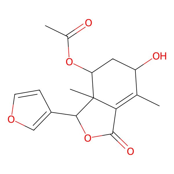 2D Structure of [(3R,3aR,4R,6S)-3-(furan-3-yl)-6-hydroxy-3a,7-dimethyl-1-oxo-3,4,5,6-tetrahydro-2-benzofuran-4-yl] acetate