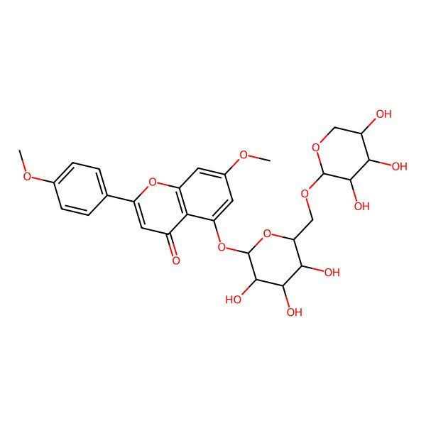 2D Structure of 7-methoxy-2-(4-methoxyphenyl)-5-[(2S,3R,4S,5S,6R)-3,4,5-trihydroxy-6-[[(2R,3R,4S,5R)-3,4,5-trihydroxyoxan-2-yl]oxymethyl]oxan-2-yl]oxychromen-4-one