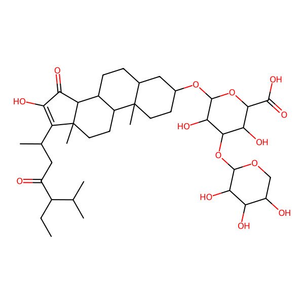 2D Structure of 6-[[17-(5-Ethyl-6-methyl-4-oxoheptan-2-yl)-16-hydroxy-10,13-dimethyl-15-oxo-1,2,3,4,5,6,7,8,9,11,12,14-dodecahydrocyclopenta[a]phenanthren-3-yl]oxy]-3,5-dihydroxy-4-(3,4,5-trihydroxyoxan-2-yl)oxyoxane-2-carboxylic acid