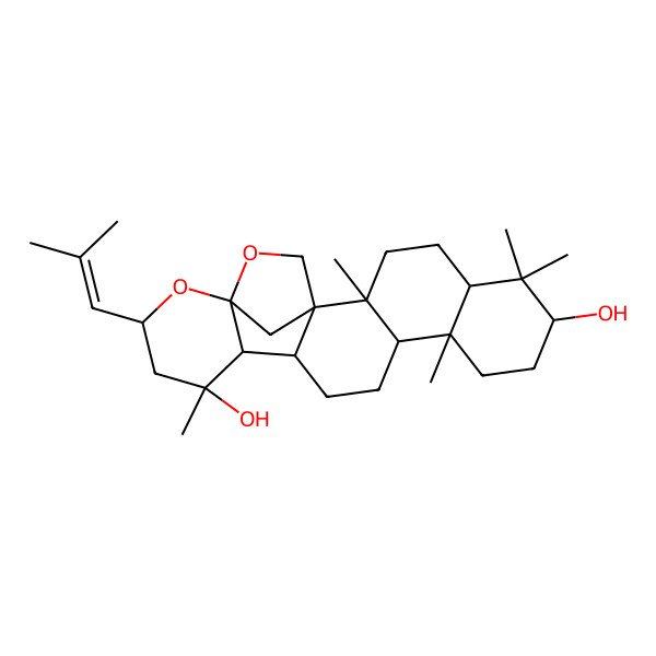 2D Structure of 2,6,6,10,16-Pentamethyl-18-(2-methylprop-1-enyl)-19,21-dioxahexacyclo[18.2.1.01,14.02,11.05,10.015,20]tricosane-7,16-diol