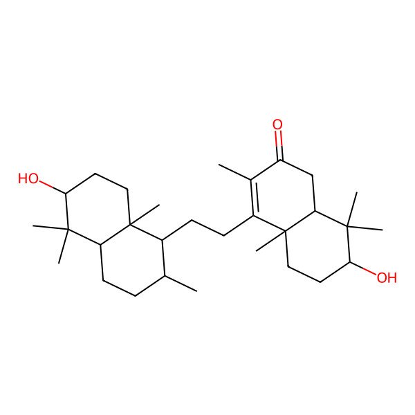 2D Structure of (4aS,7S,8aS)-4-[2-[(1S,2R,4aR,6S,8aR)-6-hydroxy-2,5,5,8a-tetramethyl-1,2,3,4,4a,6,7,8-octahydronaphthalen-1-yl]ethyl]-7-hydroxy-3,4a,8,8-tetramethyl-5,6,7,8a-tetrahydro-1H-naphthalen-2-one