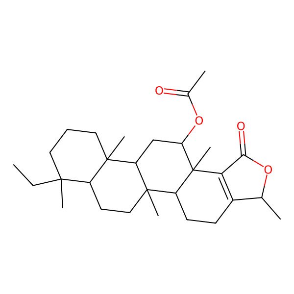 2D Structure of (8-ethyl-3,5b,8,11a,13a-pentamethyl-1-oxo-4,5,5a,6,7,7a,9,10,11,11b,12,13-dodecahydro-3H-phenanthro[2,1-e][2]benzofuran-13-yl) acetate