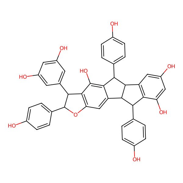 2D Structure of (1R,6S,7S,11R,12R,19R)-7-(3,5-dihydroxyphenyl)-6,11,19-tris(4-hydroxyphenyl)-5-oxapentacyclo[10.7.0.02,10.04,8.013,18]nonadeca-2,4(8),9,13(18),14,16-hexaene-9,15,17-triol