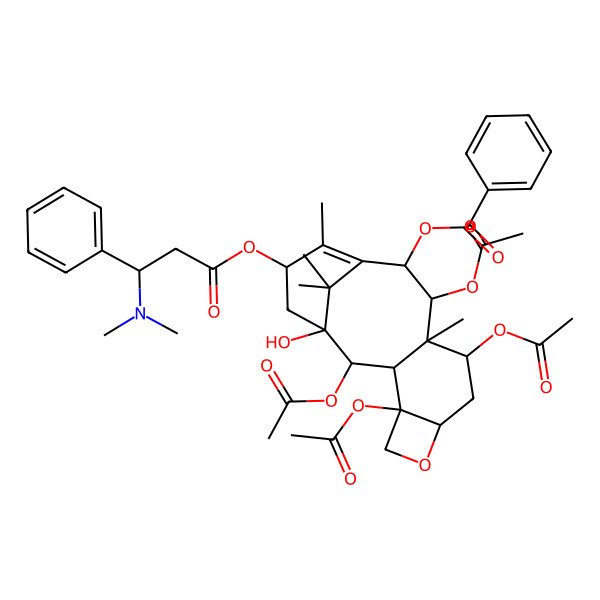 2D Structure of [2,4,9,11-Tetraacetyloxy-15-[3-(dimethylamino)-3-phenylpropanoyl]oxy-1-hydroxy-10,14,17,17-tetramethyl-6-oxatetracyclo[11.3.1.03,10.04,7]heptadec-13-en-12-yl] benzoate