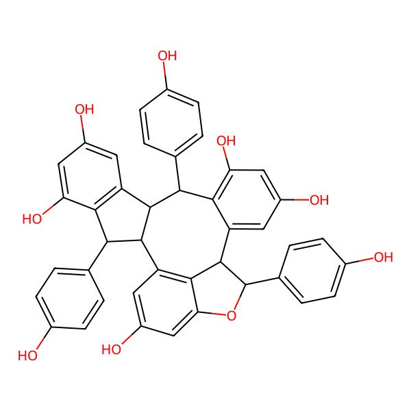 2D Structure of (2R,3R,10R,11R,18S,19S)-3,11,19-tris(4-hydroxyphenyl)-20-oxahexacyclo[16.6.1.02,10.04,9.012,17.021,25]pentacosa-1(25),4(9),5,7,12(17),13,15,21,23-nonaene-5,7,13,15,23-pentol