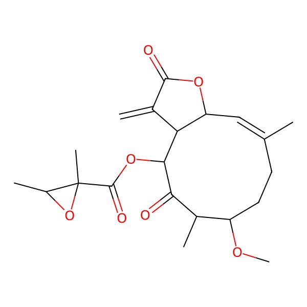 2D Structure of [(3aS,4R,6R,7S,10E,11aS)-7-methoxy-6,10-dimethyl-3-methylidene-2,5-dioxo-4,6,7,8,9,11a-hexahydro-3aH-cyclodeca[b]furan-4-yl] (2S,3S)-2,3-dimethyloxirane-2-carboxylate