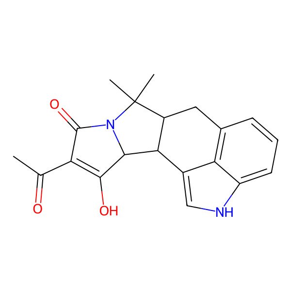 2D Structure of 10-Acetyl-11-hydroxy-7,7-dimethyl-2,6,6a,7,11a,11b-hexahydro-9H-pyrrolo[1',2':2,3]isoindolo[4,5,6-cd]indol-9-one