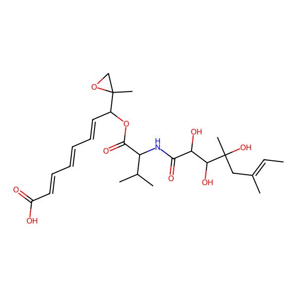 2D Structure of (2E,4Z,6E,8R)-8-[(2S)-2-methyloxiran-2-yl]-8-[3-methyl-2-[[(E)-2,3,4-trihydroxy-4,6-dimethyloct-6-enoyl]amino]butanoyl]oxyocta-2,4,6-trienoic acid