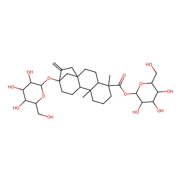 2D Structure of [(2S,3R,4S,5S,6R)-3,4,5-trihydroxy-6-(hydroxymethyl)oxan-2-yl] (1R,4R,5R,9S,10S,13S)-5,9-dimethyl-14-methylidene-13-[(2S,3R,4S,5S,6R)-3,4,5-trihydroxy-6-(hydroxymethyl)oxan-2-yl]oxytetracyclo[11.2.1.01,10.04,9]hexadecane-5-carboxylate
