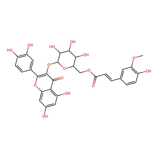 2D Structure of [6-[2-(3,4-Dihydroxyphenyl)-5,7-dihydroxy-4-oxochromen-3-yl]oxy-3,4,5-trihydroxyoxan-2-yl]methyl 3-(4-hydroxy-3-methoxyphenyl)prop-2-enoate