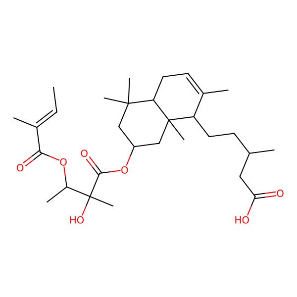 2D Structure of (3R)-5-[(1R,4aR,7S,8aS)-7-[(2S,3R)-2-hydroxy-2-methyl-3-[(Z)-2-methylbut-2-enoyl]oxybutanoyl]oxy-2,5,5,8a-tetramethyl-1,4,4a,6,7,8-hexahydronaphthalen-1-yl]-3-methylpentanoic acid