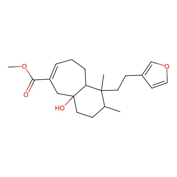 2D Structure of methyl 1-[2-(furan-3-yl)ethyl]-4a-hydroxy-1,2-dimethyl-3,4,5,8,9,9a-hexahydro-2H-benzo[7]annulene-6-carboxylate