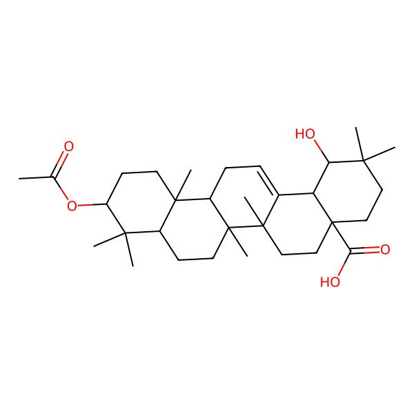 2D Structure of 10-Acetyloxy-1-hydroxy-2,2,6a,6b,9,9,12a-heptamethyl-1,3,4,5,6,6a,7,8,8a,10,11,12,13,14b-tetradecahydropicene-4a-carboxylic acid