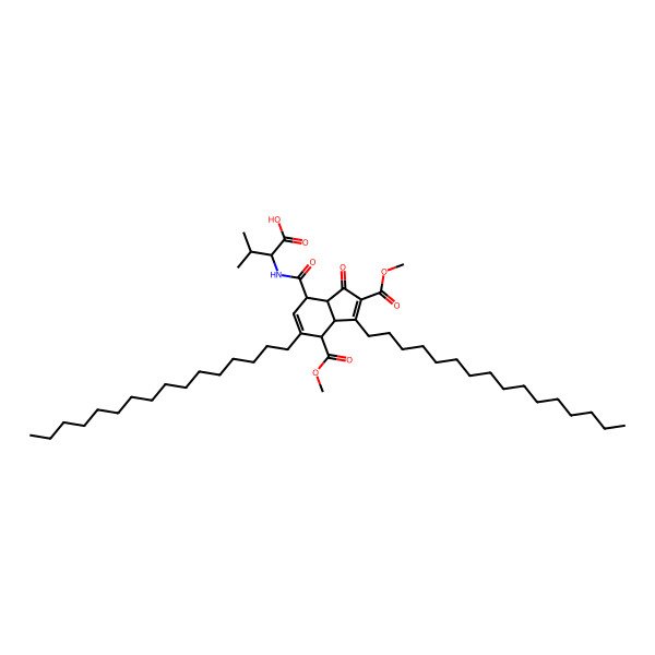 2D Structure of (2S)-2-[[(3aS,4R,7S,7aR)-1,6-dihexadecyl-2,7-bis(methoxycarbonyl)-3-oxo-3a,4,7,7a-tetrahydroindene-4-carbonyl]amino]-3-methylbutanoic acid