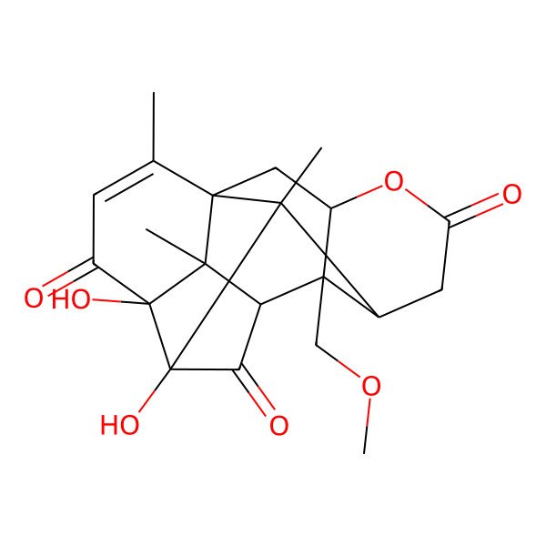 2D Structure of 3,15-Dihydroxy-17-(methoxymethyl)-2,6,14-trimethyl-10-oxahexacyclo[7.7.1.02,7.03,15.07,14.013,17]heptadec-5-ene-4,11,16-trione