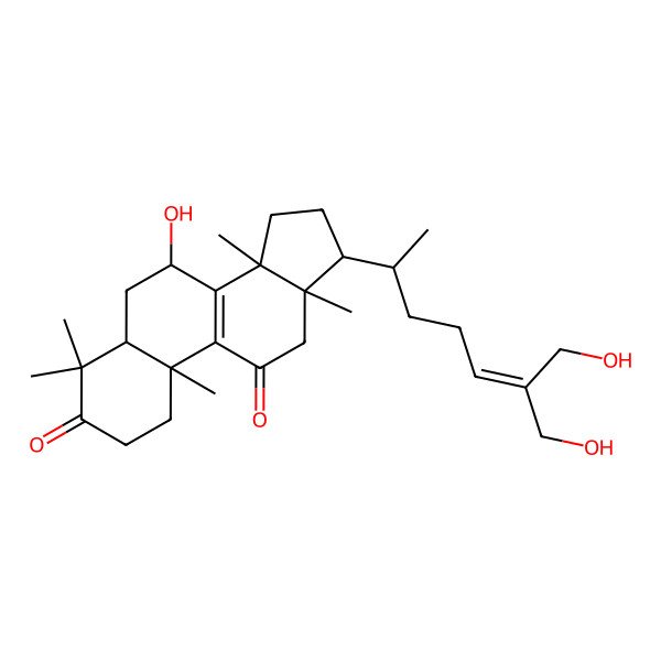 2D Structure of 7-hydroxy-17-[7-hydroxy-6-(hydroxymethyl)hept-5-en-2-yl]-4,4,10,13,14-pentamethyl-2,5,6,7,12,15,16,17-octahydro-1H-cyclopenta[a]phenanthrene-3,11-dione