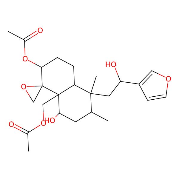 2D Structure of [3-acetyloxy-8-[2-(furan-3-yl)-2-hydroxyethyl]-5-hydroxy-7,8-dimethylspiro[2,3,5,6,7,8a-hexahydro-1H-naphthalene-4,2'-oxirane]-4a-yl]methyl acetate