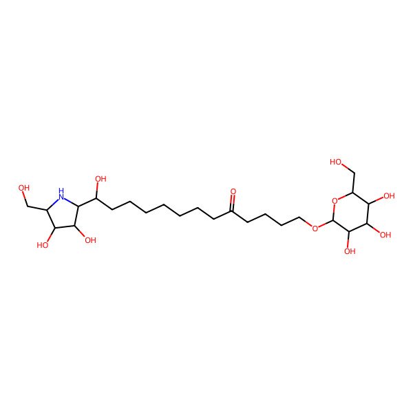 2D Structure of 13-[3,4-Dihydroxy-5-(hydroxymethyl)pyrrolidin-2-yl]-13-hydroxy-1-[3,4,5-trihydroxy-6-(hydroxymethyl)oxan-2-yl]oxytridecan-5-one