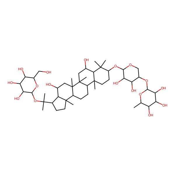2D Structure of (2R,3S,4R,5R,6S)-2-[(3S,4S,5S,6R)-6-[[(3R,3aS,4R,5aR,5bR,7R,7aS,9R,11aS,11bS,13aR,13bS)-4,7-dihydroxy-5a,5b,8,8,11a,13b-hexamethyl-3-[2-[(2R,3S,4R,5R,6S)-3,4,5-trihydroxy-6-(hydroxymethyl)oxan-2-yl]oxypropan-2-yl]-1,2,3,3a,4,5,6,7,7a,9,10,11,11b,12,13,13a-hexadecahydrocyclopenta[a]chrysen-9-yl]oxy]-4,5-dihydroxyoxan-3-yl]oxy-6-methyloxane-3,4,5-triol