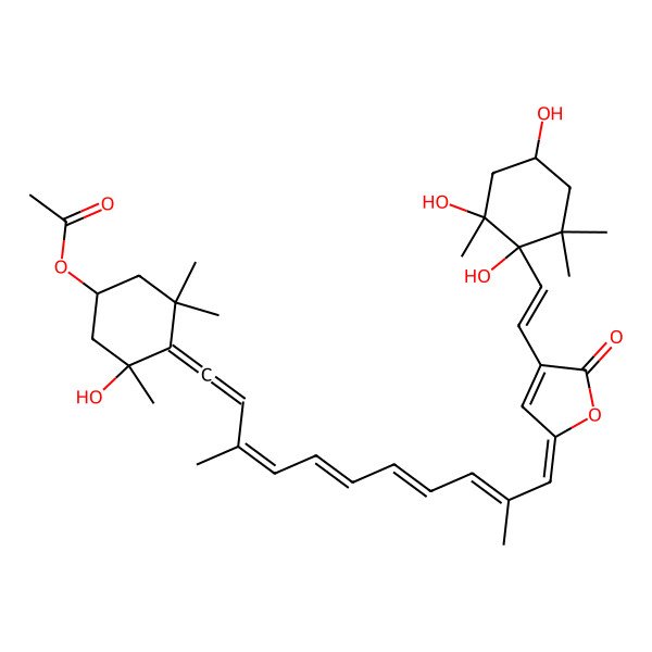 2D Structure of [4-[3,10-Dimethyl-11-[5-oxo-4-[2-(1,2,4-trihydroxy-2,6,6-trimethylcyclohexyl)ethenyl]furan-2-ylidene]undeca-1,3,5,7,9-pentaenylidene]-3-hydroxy-3,5,5-trimethylcyclohexyl] acetate