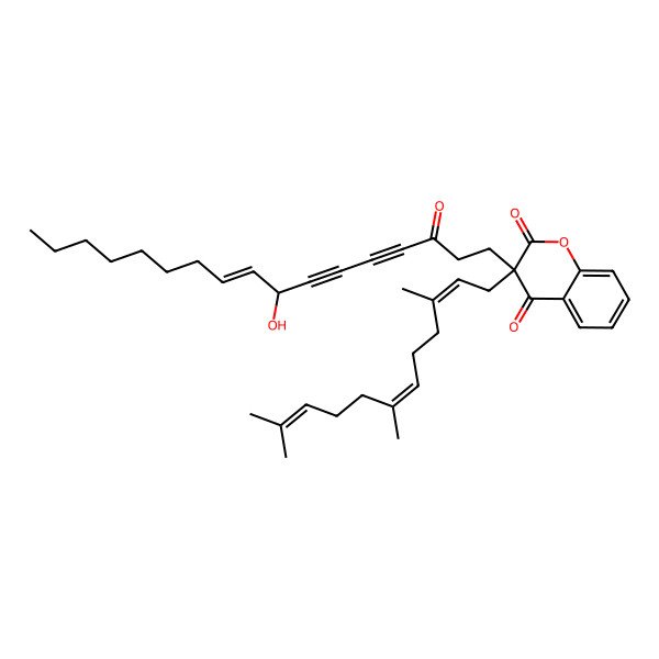 2D Structure of 3-[(E)-8-hydroxy-3-oxoheptadec-9-en-4,6-diynyl]-3-[(2E,6E)-3,7,11-trimethyldodeca-2,6,10-trienyl]chromene-2,4-dione