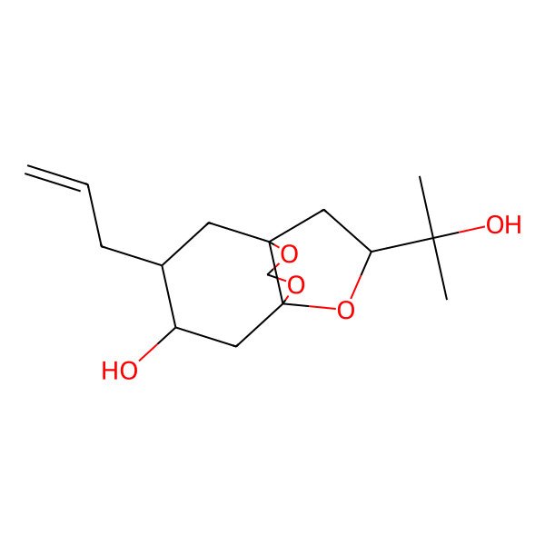 2D Structure of (1R,3R,4R,6R,11R)-11-(2-hydroxypropan-2-yl)-4-prop-2-enyl-7,9,10-trioxatricyclo[4.3.3.01,6]dodecan-3-ol