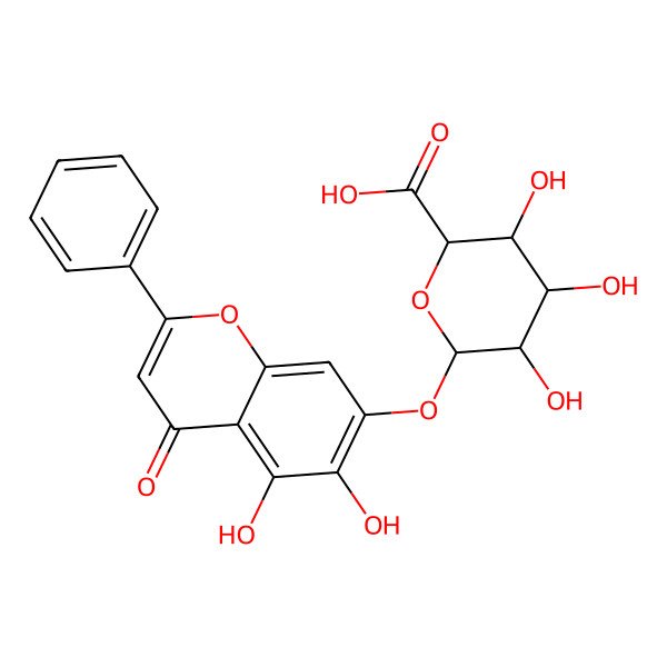 2D Structure of (2R,3R,4S,5R,6S)-6-(5,6-dihydroxy-4-oxo-2-phenylchromen-7-yl)oxy-3,4,5-trihydroxyoxane-2-carboxylic acid