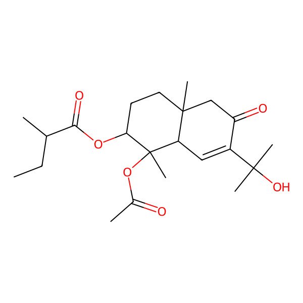 2D Structure of [(1R,2S,4aR,8aR)-1-acetyloxy-7-(2-hydroxypropan-2-yl)-1,4a-dimethyl-6-oxo-3,4,5,8a-tetrahydro-2H-naphthalen-2-yl] (2R)-2-methylbutanoate