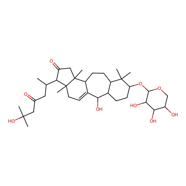 2D Structure of (2R,3S,6S,8R,11S,12S,15R,16R)-2-hydroxy-15-[(2R)-6-hydroxy-6-methyl-4-oxoheptan-2-yl]-7,7,12,16-tetramethyl-6-[(2S,3R,4S,5S)-3,4,5-trihydroxyoxan-2-yl]oxytetracyclo[9.7.0.03,8.012,16]octadec-1(18)-en-14-one