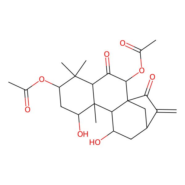 2D Structure of (2-Acetyloxy-8,11-dihydroxy-5,5,9-trimethyl-14-methylidene-3,15-dioxo-6-tetracyclo[11.2.1.01,10.04,9]hexadecanyl) acetate