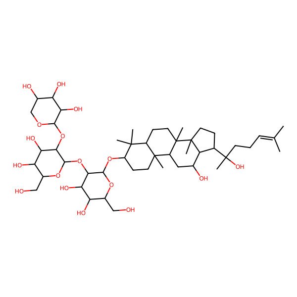 2D Structure of 2-[2-[4,5-dihydroxy-2-[[12-hydroxy-17-(2-hydroxy-6-methylhept-5-en-2-yl)-4,4,8,10,14-pentamethyl-2,3,5,6,7,9,11,12,13,15,16,17-dodecahydro-1H-cyclopenta[a]phenanthren-3-yl]oxy]-6-(hydroxymethyl)oxan-3-yl]oxy-4,5-dihydroxy-6-(hydroxymethyl)oxan-3-yl]oxyoxane-3,4,5-triol