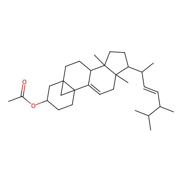 2D Structure of [6-(5,6-Dimethylhept-3-en-2-yl)-5,9-dimethyl-15-pentacyclo[11.4.1.01,13.02,10.05,9]octadec-2-enyl] acetate